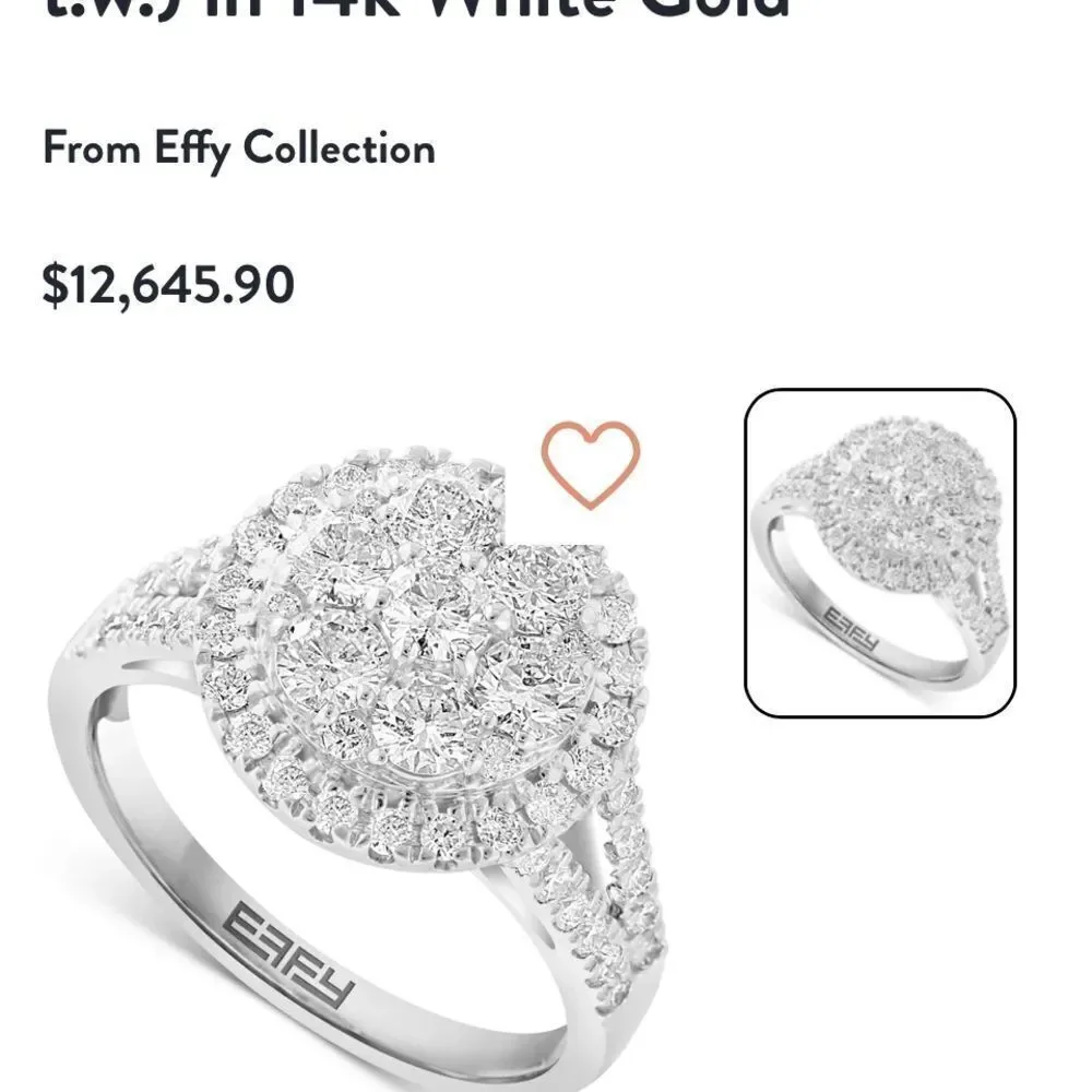 EFFY Diamond Halo Cluster Split Shank Ring in 14k White Gold engagement Ring 7 - Picture 2 of 6